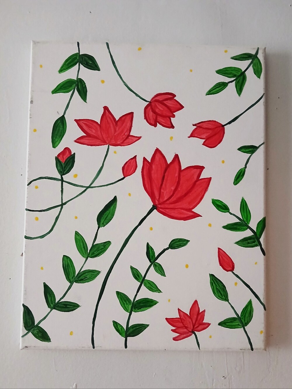 Floral Christmas Acrylic 11 × 14 Canvas Painting.